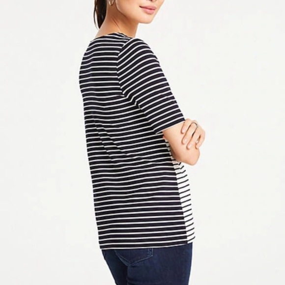 NEW Ann Taylor Womens Colorblock White/Black Stripe Ponte Top Small - Picture 2 of 8